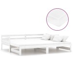 vidaXL Pat extensibil de zi, 2x(90x200) cm, alb, lemn masiv de pin