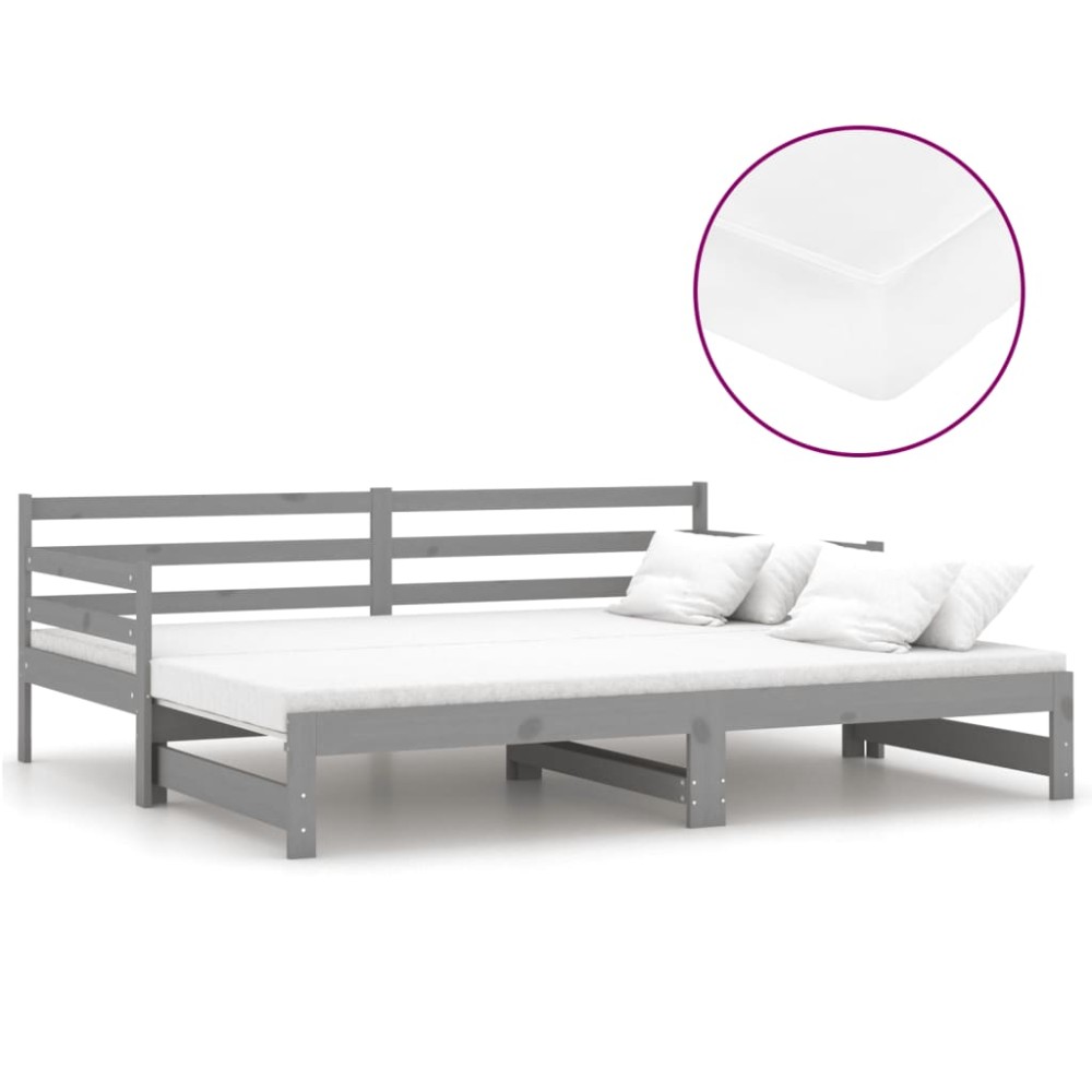 vidaXL Pat extensibil de zi, 2x(90x200) cm, gri, lemn masiv de pin