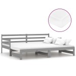 vidaXL Pat extensibil de zi, 2x(90x200) cm, gri, lemn masiv de pin vidaXL Pat extensibil de zi, 2x(90x200) cm, gri, lemn masiv de pin