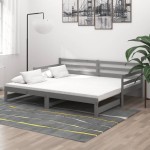 vidaXL Pat extensibil de zi, 2x(90x200) cm, gri, lemn masiv de pin vidaXL Pat extensibil de zi, 2x(90x200) cm, gri, lemn masiv de pin