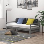 vidaXL Pat extensibil de zi, 2x(90x200) cm, gri, lemn masiv de pin vidaXL Pat extensibil de zi, 2x(90x200) cm, gri, lemn masiv de pin
