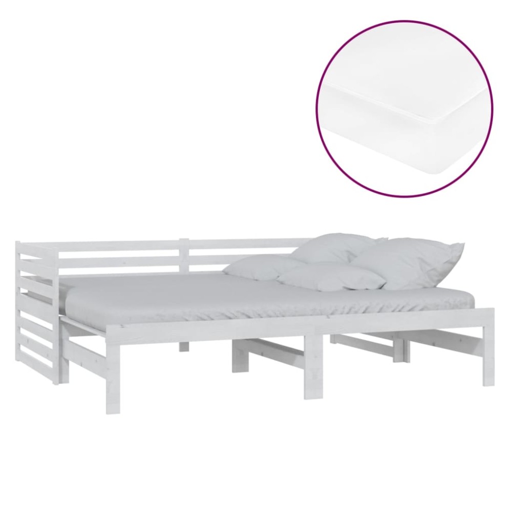 vidaXL Pat extensibil de zi, 2x(90x200) cm, alb, lemn masiv de pin