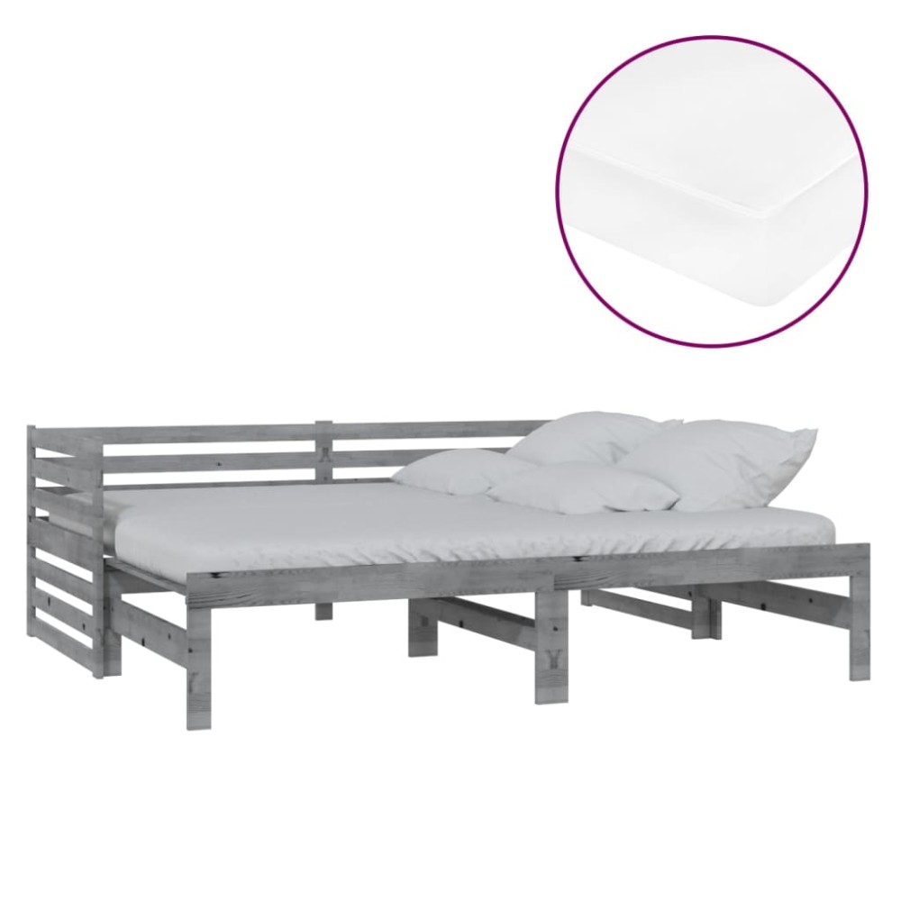 vidaXL Pat extensibil de zi, 2x(90x200) cm, gri, lemn masiv de pin