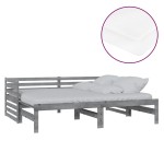 vidaXL Pat extensibil de zi, 2x(90x200) cm, gri, lemn masiv de pin vidaXL Pat extensibil de zi, 2x(90x200) cm, gri, lemn masiv de pin