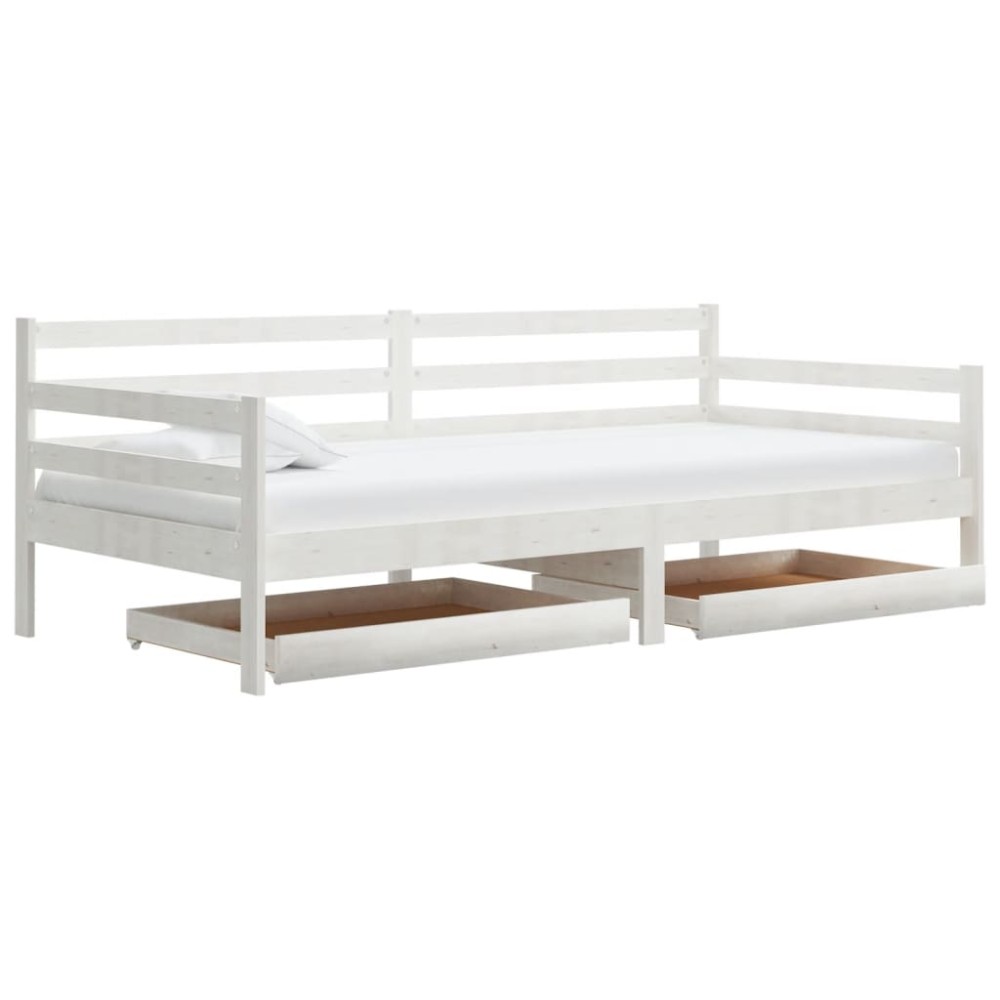 vidaXL Pat de zi cu sertare, alb, 90x200 cm, lemn masiv de pin