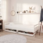 vidaXL Pat de zi cu sertare, alb, 90x200 cm, lemn masiv de pin