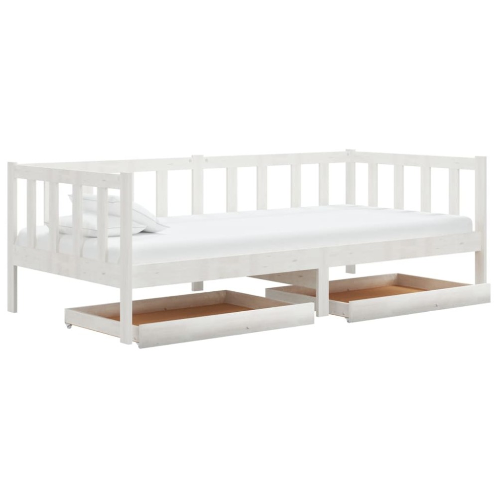 vidaXL Pat de zi cu sertare, alb, 90x200 cm, lemn masiv de pin