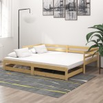 vidaXL Pat extensibil de zi, 2x(90x200) cm, lemn masiv de pin vidaXL Pat extensibil de zi, 2x(90x200) cm, lemn masiv de pin