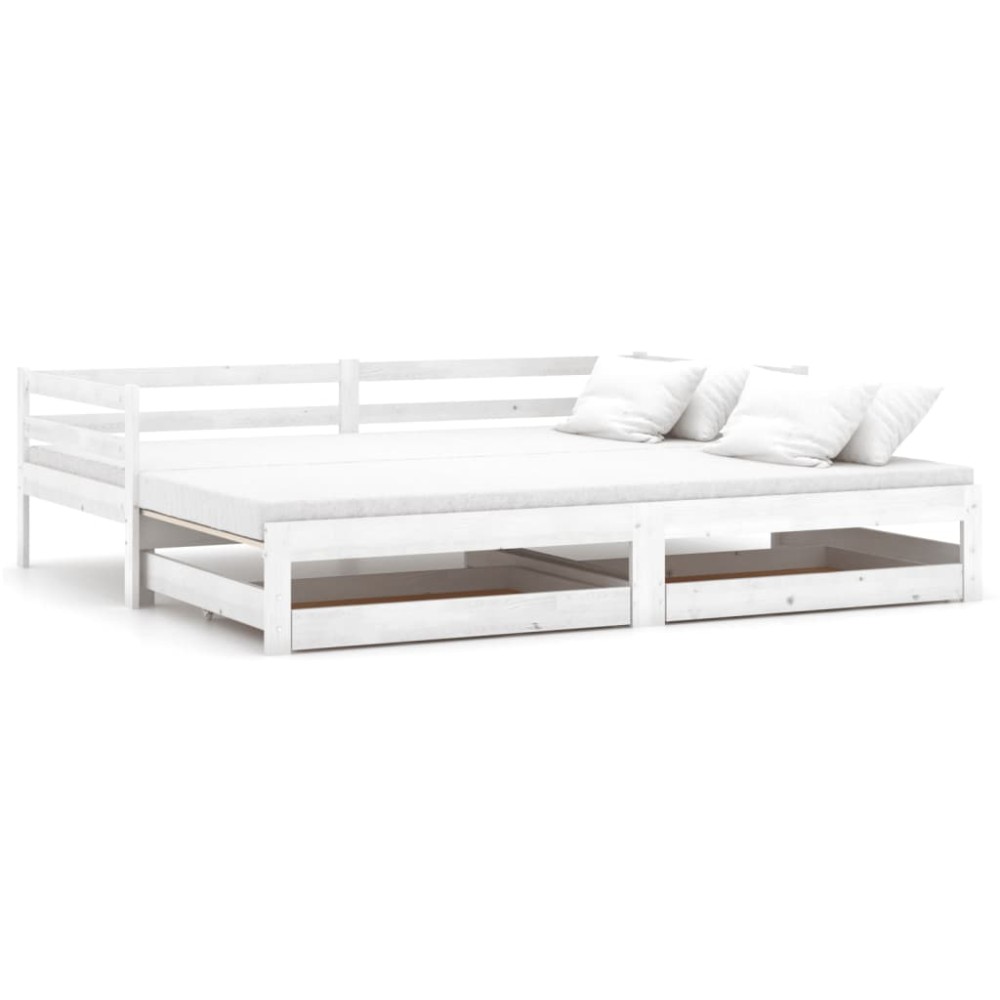 vidaXL Pat extensibil de zi, 2x(90x200) cm, alb, lemn masiv de pin