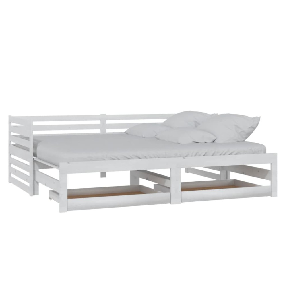 vidaXL Pat extensibil de zi, 2x(90x200) cm, alb, lemn masiv de pin