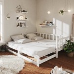 vidaXL Pat extensibil de zi, 2x(90x200) cm, alb, lemn masiv de pin vidaXL Pat extensibil de zi, 2x(90x200) cm, alb, lemn masiv de pin