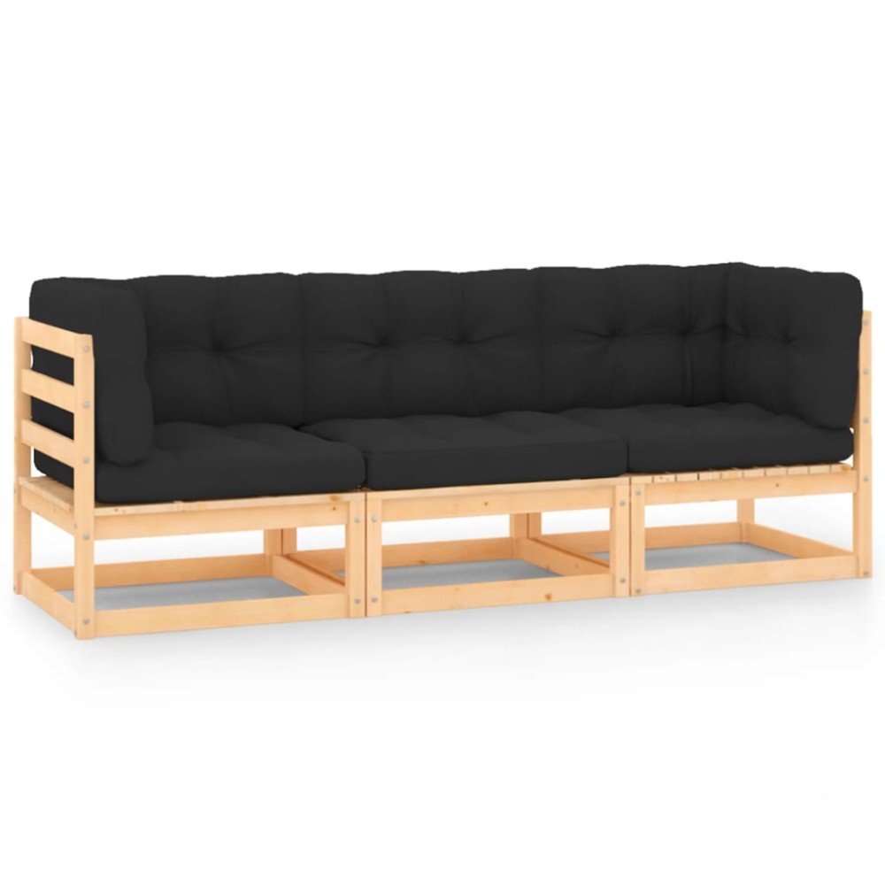 vidaXL Set mobilier de grădină cu perne, 3 piese, lemn masiv de pin