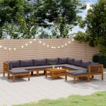 vidaXL Set mobilier grădină cu perne, 11 piese, lemn masiv de acacia