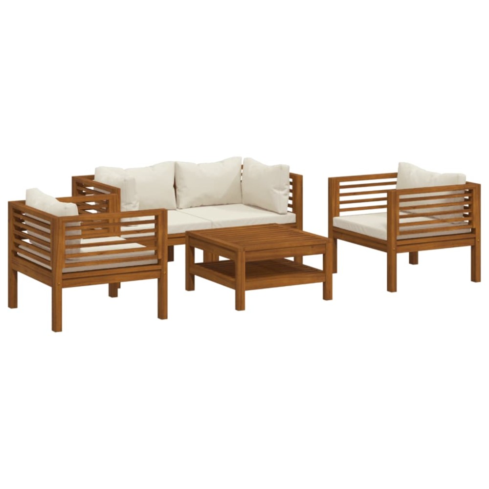 vidaXL Set mobilier grădină cu perne crem, 5 piese, lemn masiv acacia