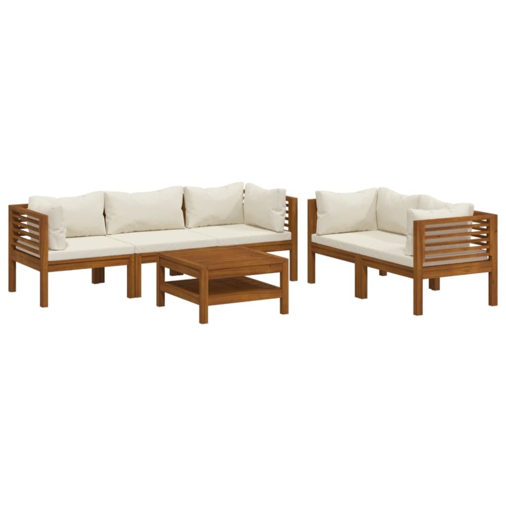 vidaXL Set mobilier grădină cu perne crem, 6 piese, lemn masiv acacia