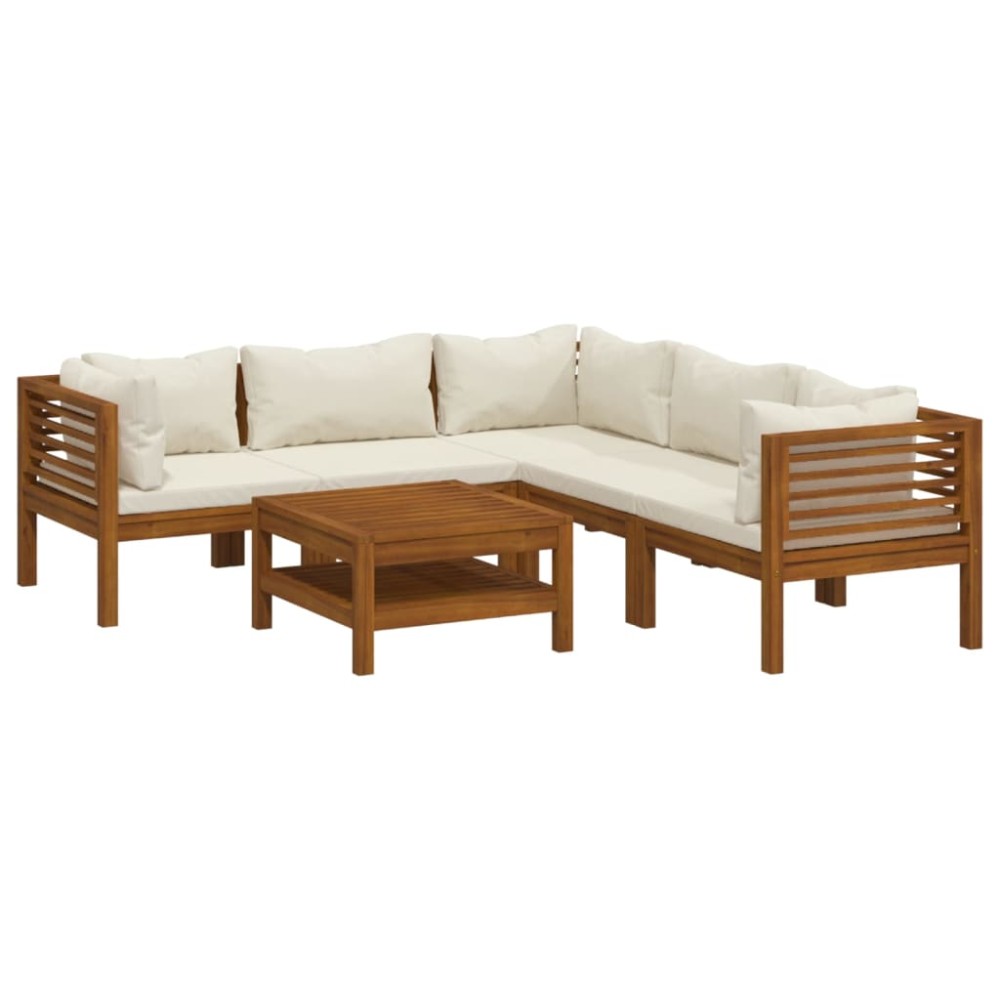vidaXL Set mobilier grădină cu perne crem, 6 piese, lemn masiv acacia