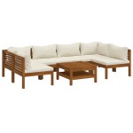 vidaXL Set mobilier grădină cu perne crem, 7 piese, lemn masiv acacia
