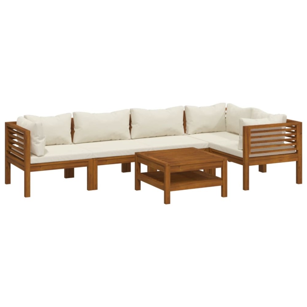 vidaXL Set mobilier grădină cu perne crem, 6 piese, lemn masiv acacia
