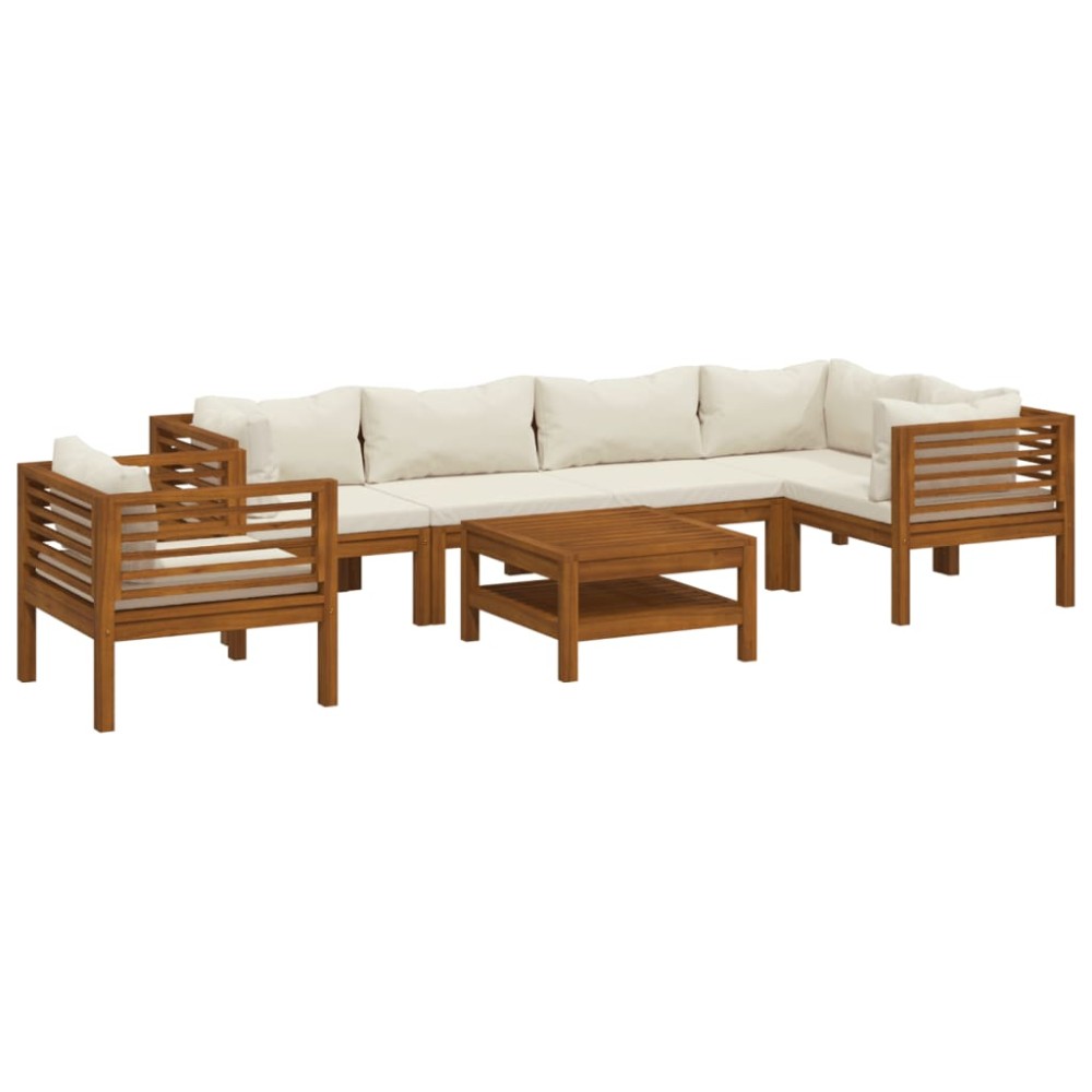 vidaXL Set mobilier grădină cu perne crem, 7 piese, lemn masiv acacia