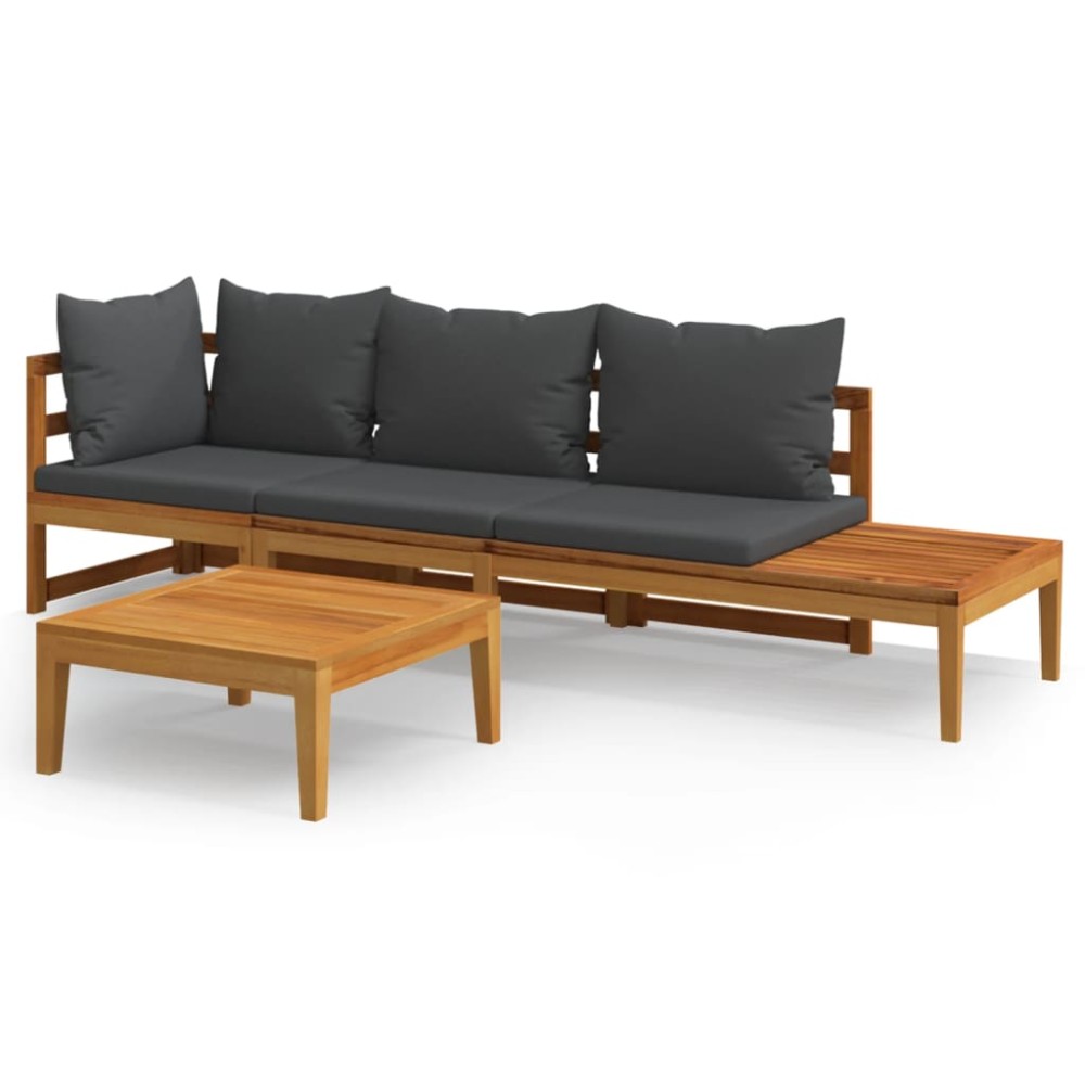 vidaXL Set mobilier grădină cu perne gri închis, 3 piese, lemn acacia
