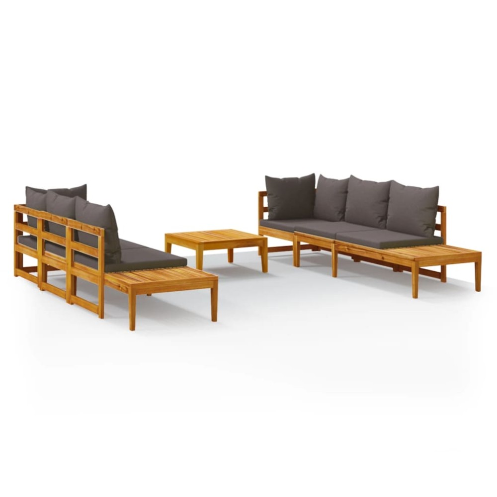 vidaXL Set mobilier grădină perne gri închis, 5 piese, lemn acacia