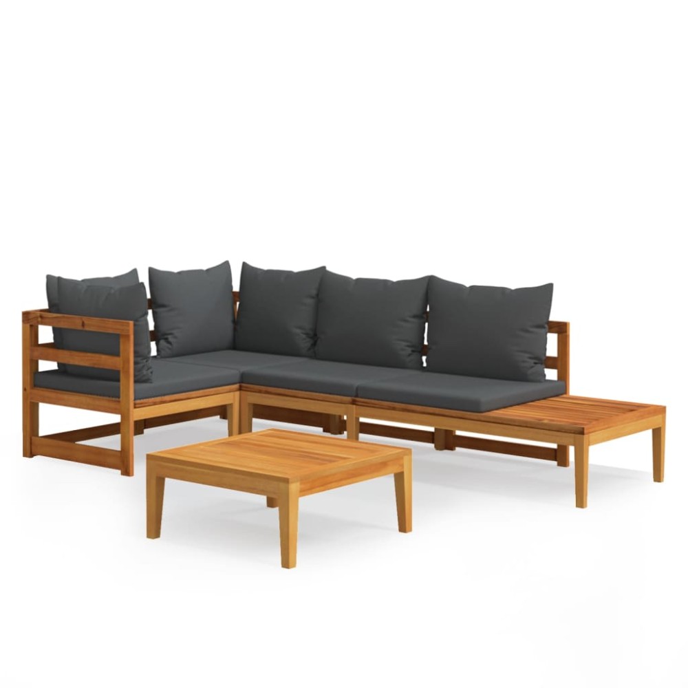 vidaXL Set mobilier grădină cu perne gri închis, 4 piese, lemn acacia