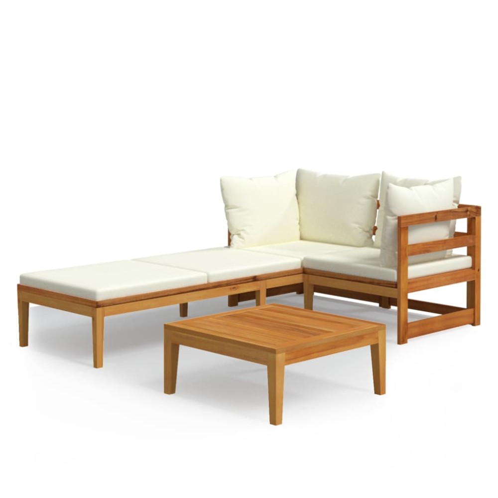 vidaXL Set mobilier grădină perne alb/crem, 3 piese, lemn masiv acacia