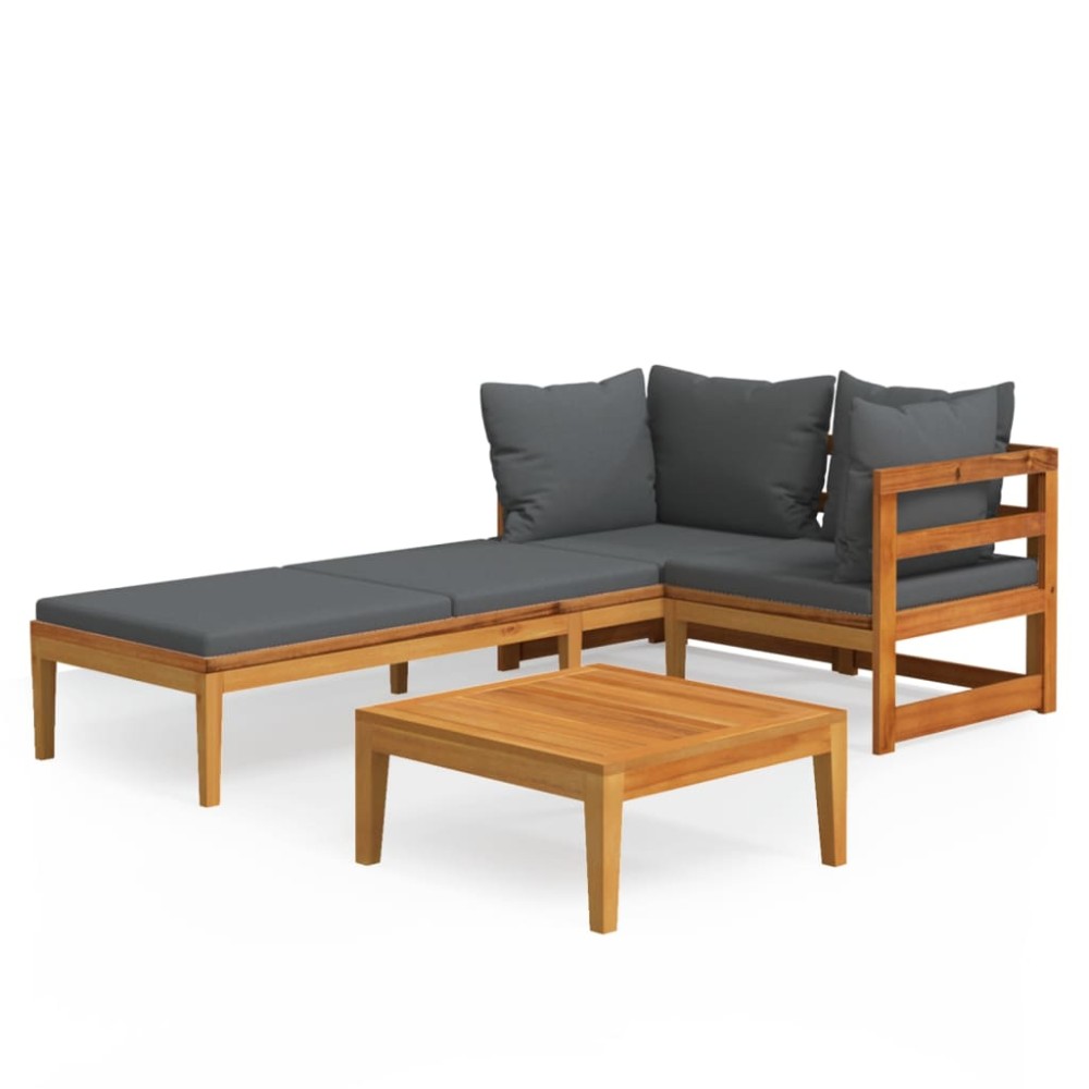 vidaXL Set mobilier grădină cu perne gri închis, 3 piese, lemn acacia
