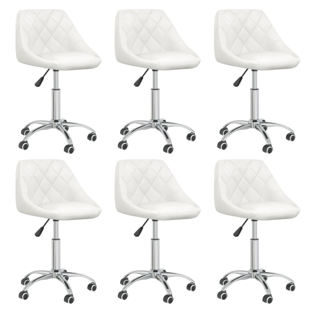 vidaXL Scaune de bucătărie pivotante, 6 buc., alb, piele ecologică