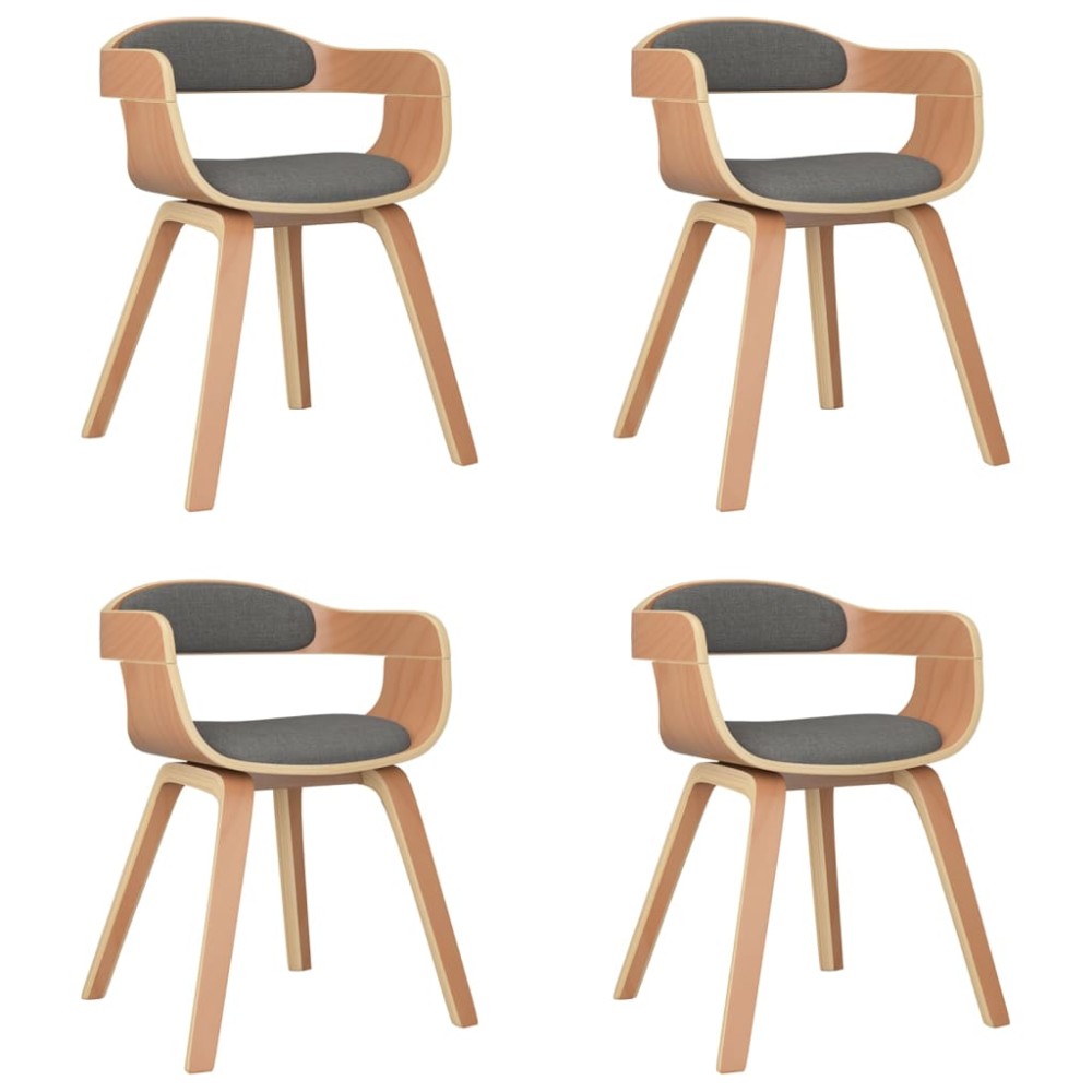 vidaXL Scaune de bucătărie, 4 buc., gri deschis, lemn curbat și textil