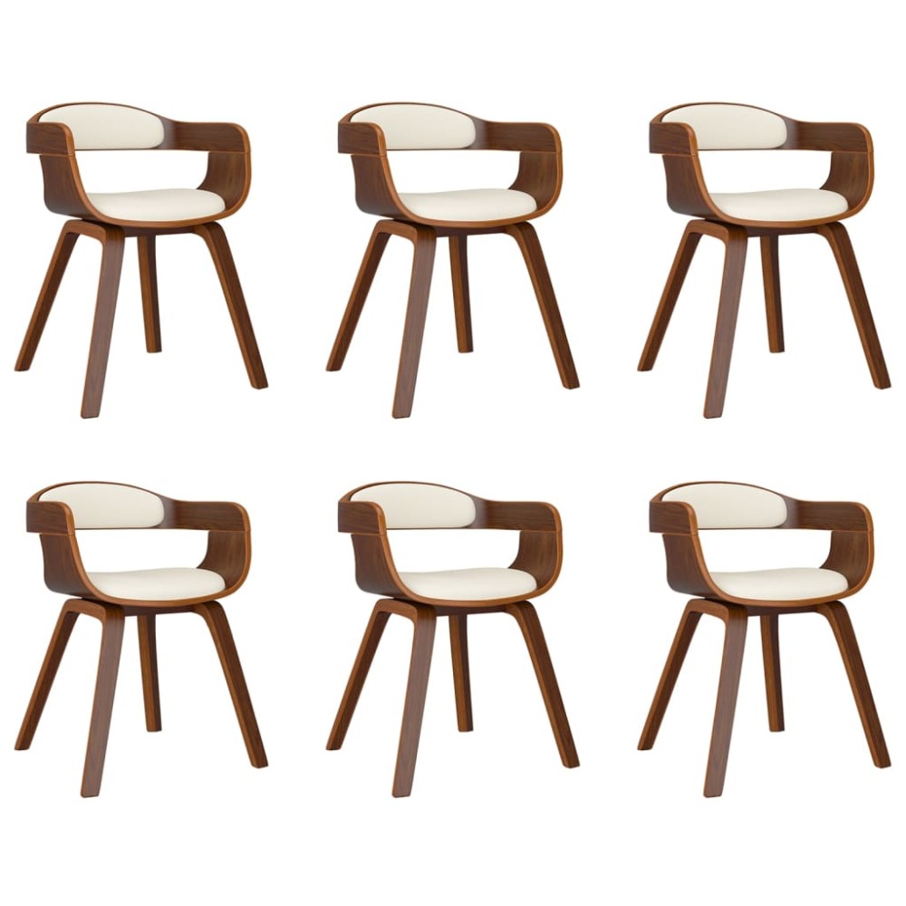 vidaXL Scaun de bucătărie, 6 buc., crem piele ecologică și lemn curbat