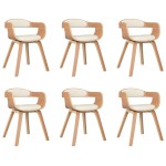 vidaXL Scaun de bucătărie, 6 buc., crem piele ecologică și lemn curbat