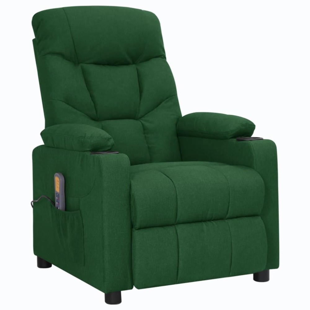 vidaXL Fotoliu de masaj cu ridicare, verde închis, material textil