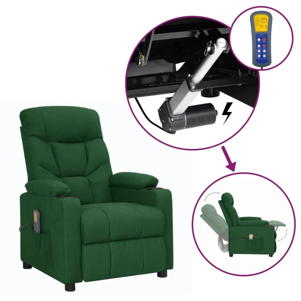vidaXL Fotoliu de masaj cu ridicare, verde închis, material textil