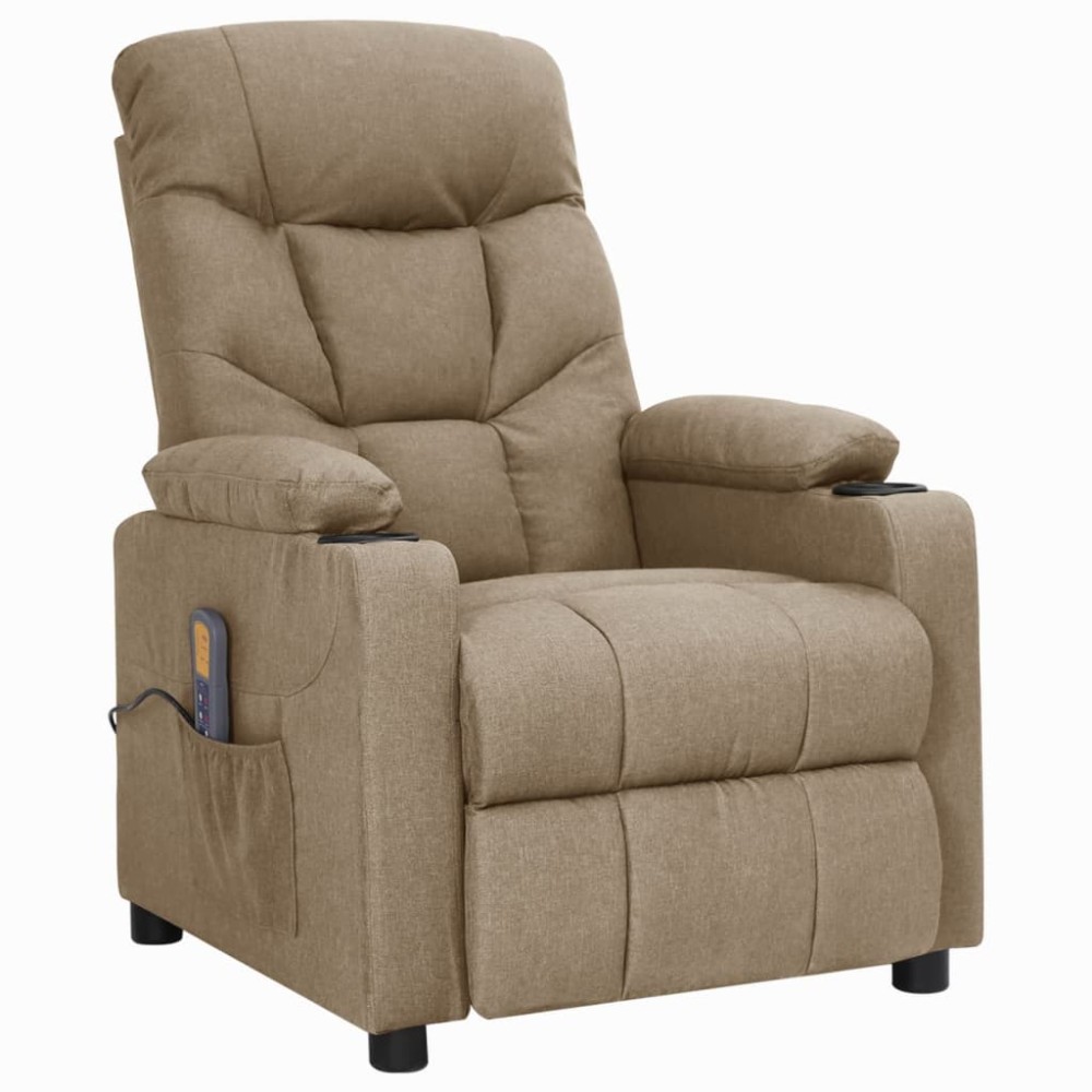 vidaXL Fotoliu de masaj cu ridicare, gri taupe, material textil