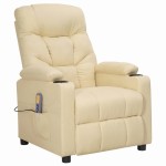 vidaXL Fotoliu de masaj cu ridicare, crem, material textil vidaXL Fotoliu de masaj cu ridicare, crem, material textil