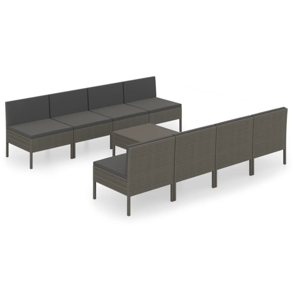 vidaXL Set mobilier de grădină cu perne, 9 piese, gri, poliratan