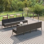 vidaXL Set mobilier de grădină cu perne, 9 piese, gri, poliratan vidaXL Set mobilier de grădină cu perne, 9 piese, gri, poliratan