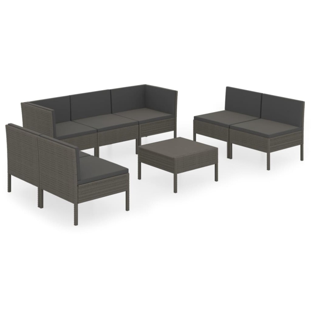 vidaXL Set mobilier de grădină cu perne, 8 piese, gri, poliratan