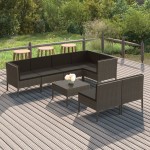 vidaXL Set mobilier de grădină cu perne, 8 piese, gri, poliratan vidaXL Set mobilier de grădină cu perne, 8 piese, gri, poliratan