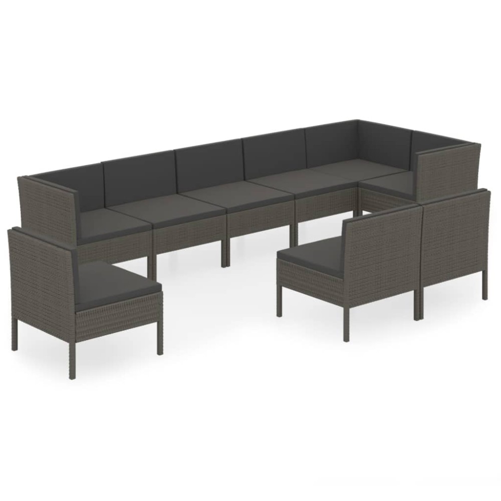 vidaXL Set mobilier de grădină cu perne, 9 piese, gri, poliratan