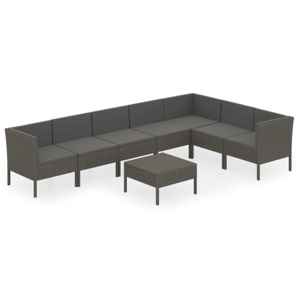 vidaXL Set mobilier de grădină cu perne, 8 piese, gri, poliratan