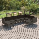 vidaXL Set mobilier de grădină cu perne, 9 piese, gri, poliratan vidaXL Set mobilier de grădină cu perne, 9 piese, gri, poliratan