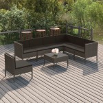 vidaXL Set mobilier de grădină cu perne, 8 piese, gri, poliratan vidaXL Set mobilier de grădină cu perne, 8 piese, gri, poliratan