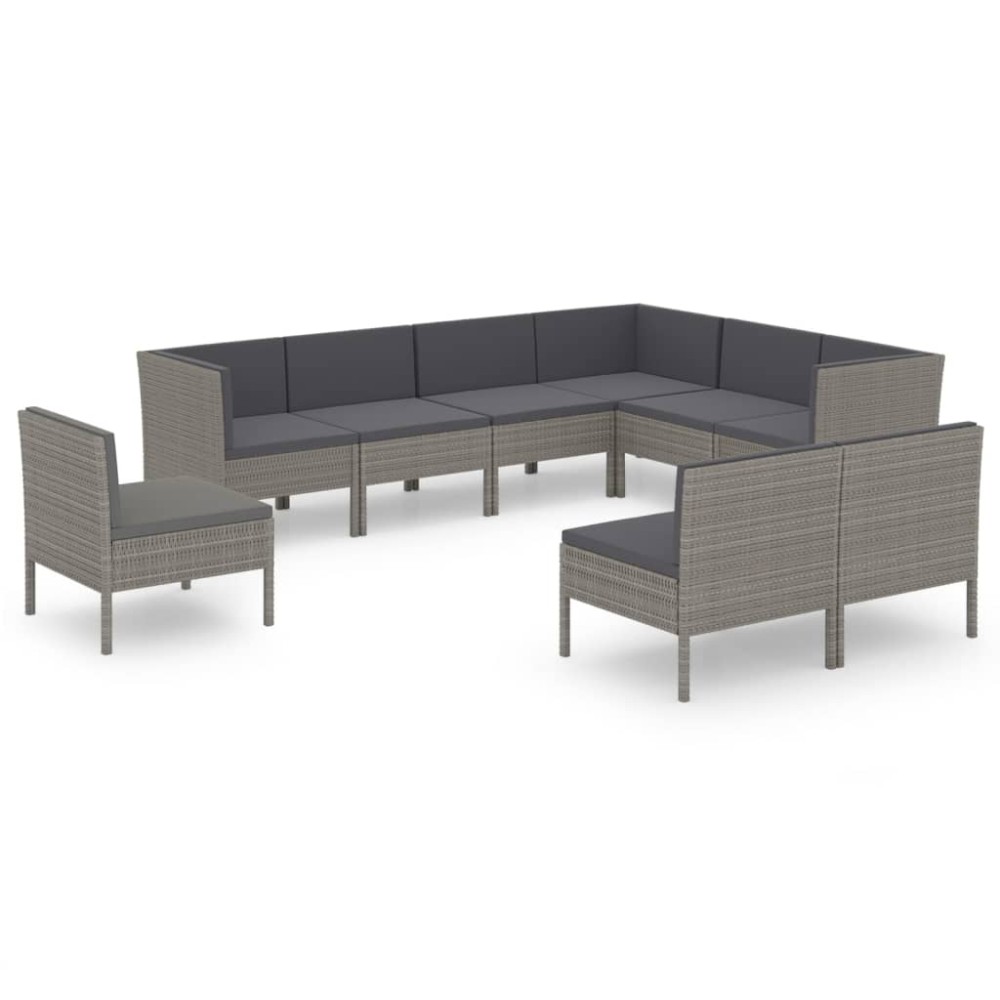 vidaXL Set mobilier de grădină cu perne, 9 piese, gri, poliratan