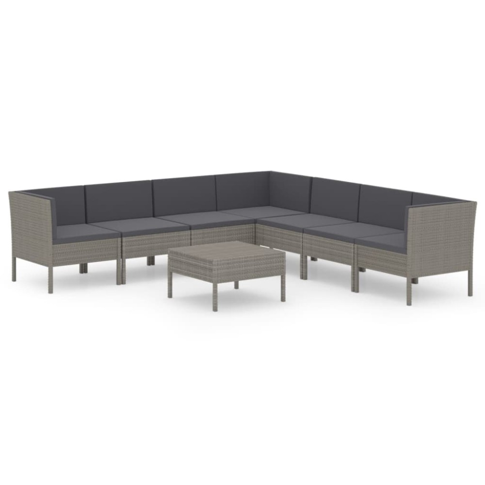 vidaXL Set mobilier de grădină cu perne, 8 piese, gri, poliratan