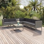 vidaXL Set mobilier de grădină cu perne, 8 piese, gri, poliratan vidaXL Set mobilier de grădină cu perne, 8 piese, gri, poliratan