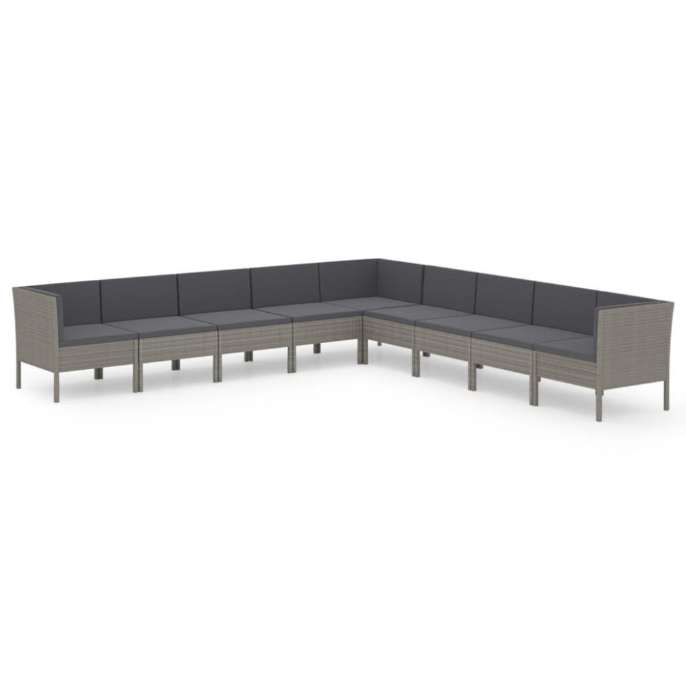 vidaXL Set mobilier de grădină cu perne, 9 piese, gri, poliratan