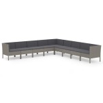 vidaXL Set mobilier de grădină cu perne, 9 piese, gri, poliratan