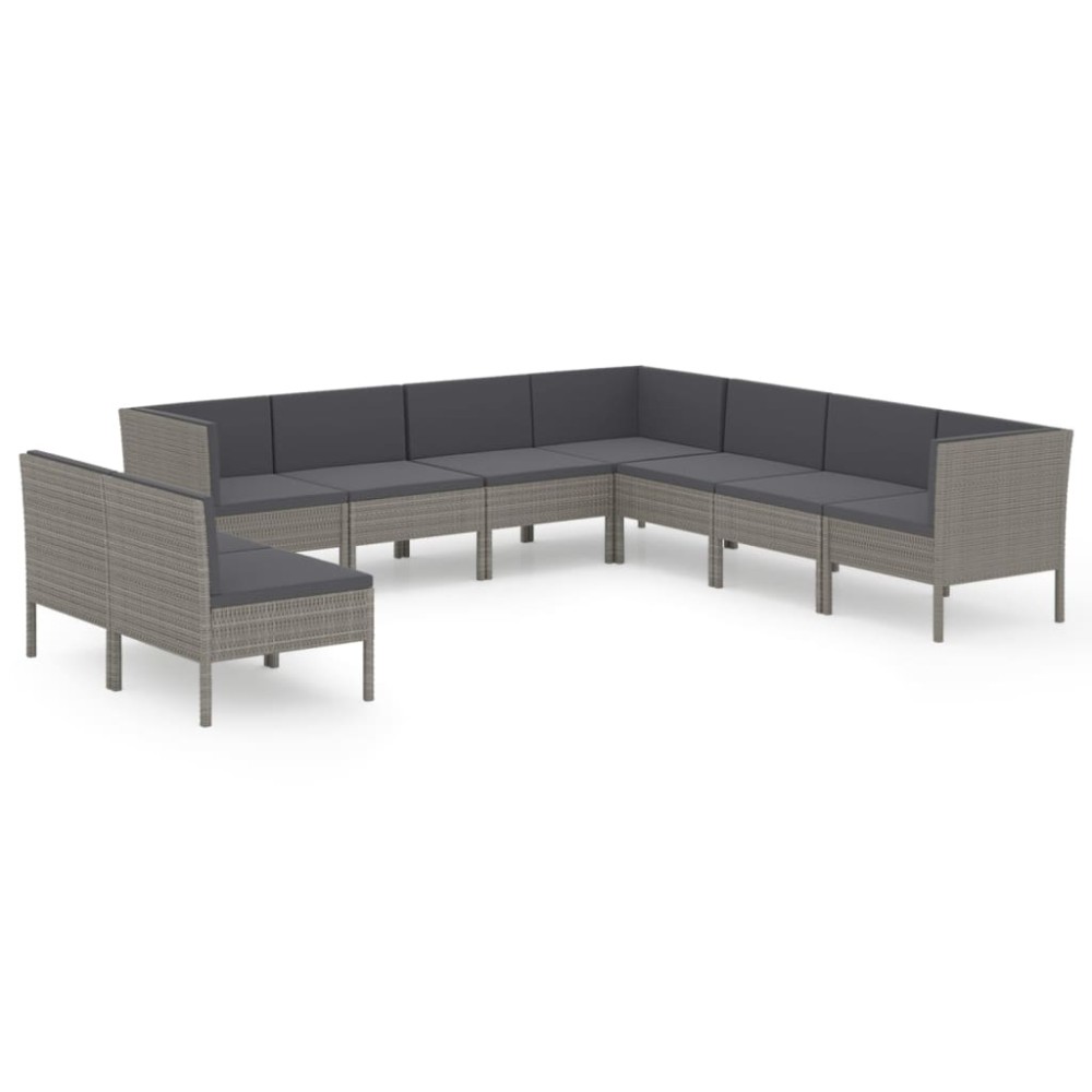 vidaXL Set mobilier de grădină cu perne, 9 piese, gri, poliratan